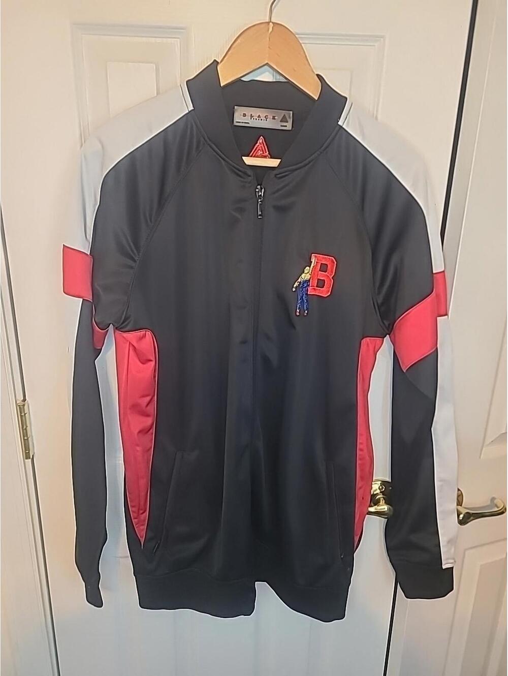 Mens Black Pyramid  "B" Zip Track Jacket Black White Red Size Large